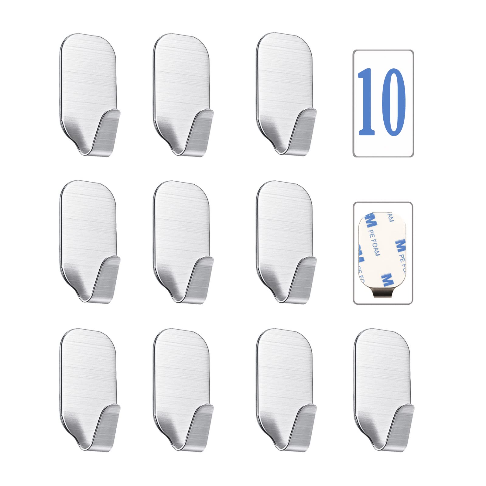 Small Self Adhesive Hooks Heavy Duty - Wall Mount Sticky Hooks for Hanging (10 Pack) - Perfect for Bathroom, Kitchen, Dorm Room Organization & Home Decor