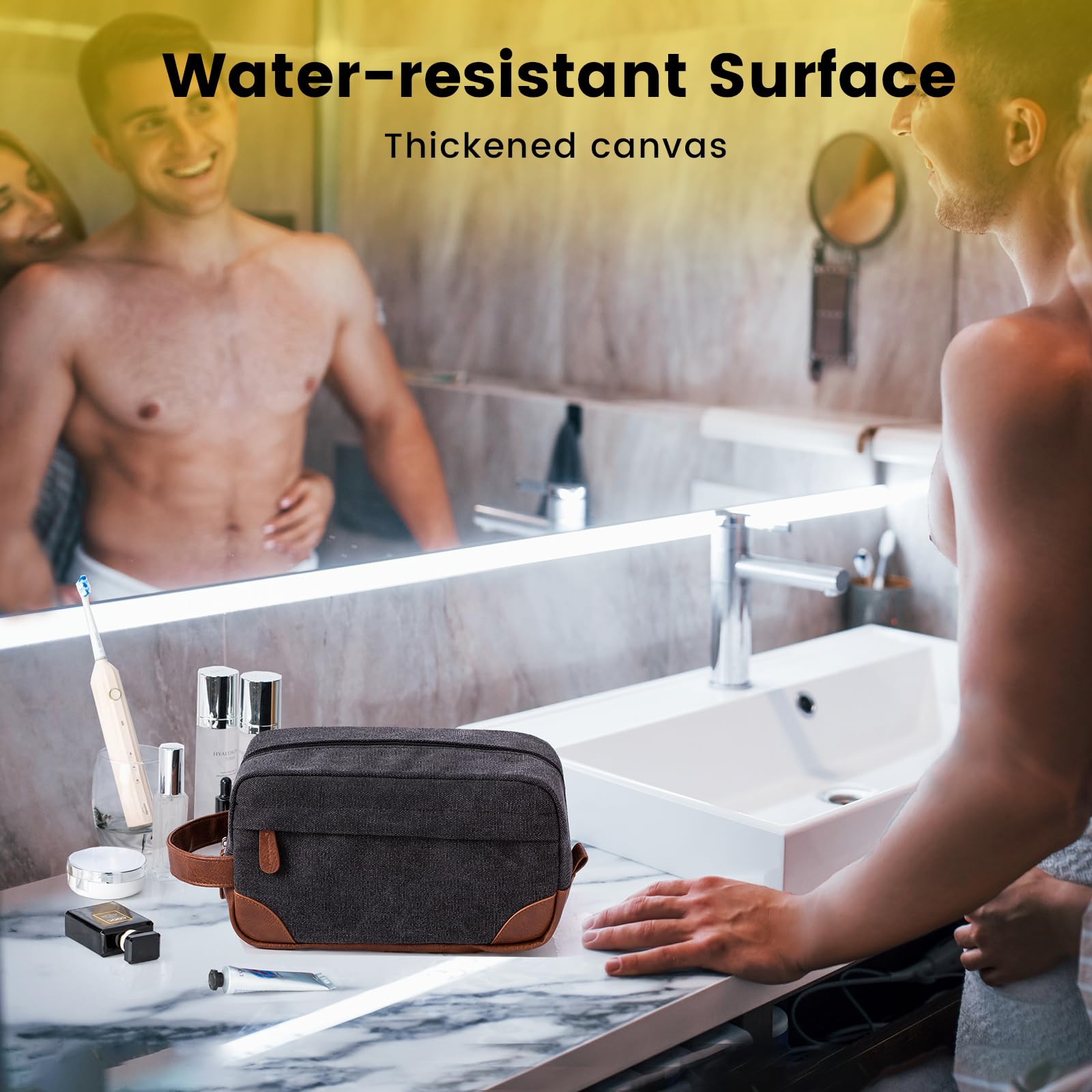 Vorspack Hanging Toiletry Bag for Men - Water Resistant Canvas Dopp Kit with Large Capacity, Travel Shaving Organizer (Dark Grey) - Perfect for Camping, Gym & Business Trips