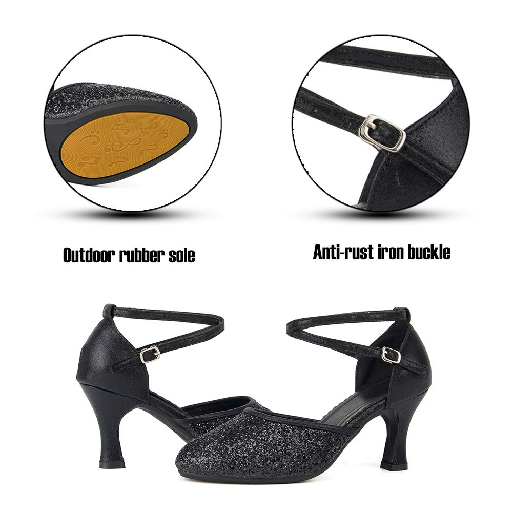 SWDZM Women's Glitter Latin Dance Shoes - Closed Toe Ballroom Salsa Heels for Party, Wedding & Performance (3 Inch Heel) | Perfect for Salsa, Tango, Bachata & Evening Events