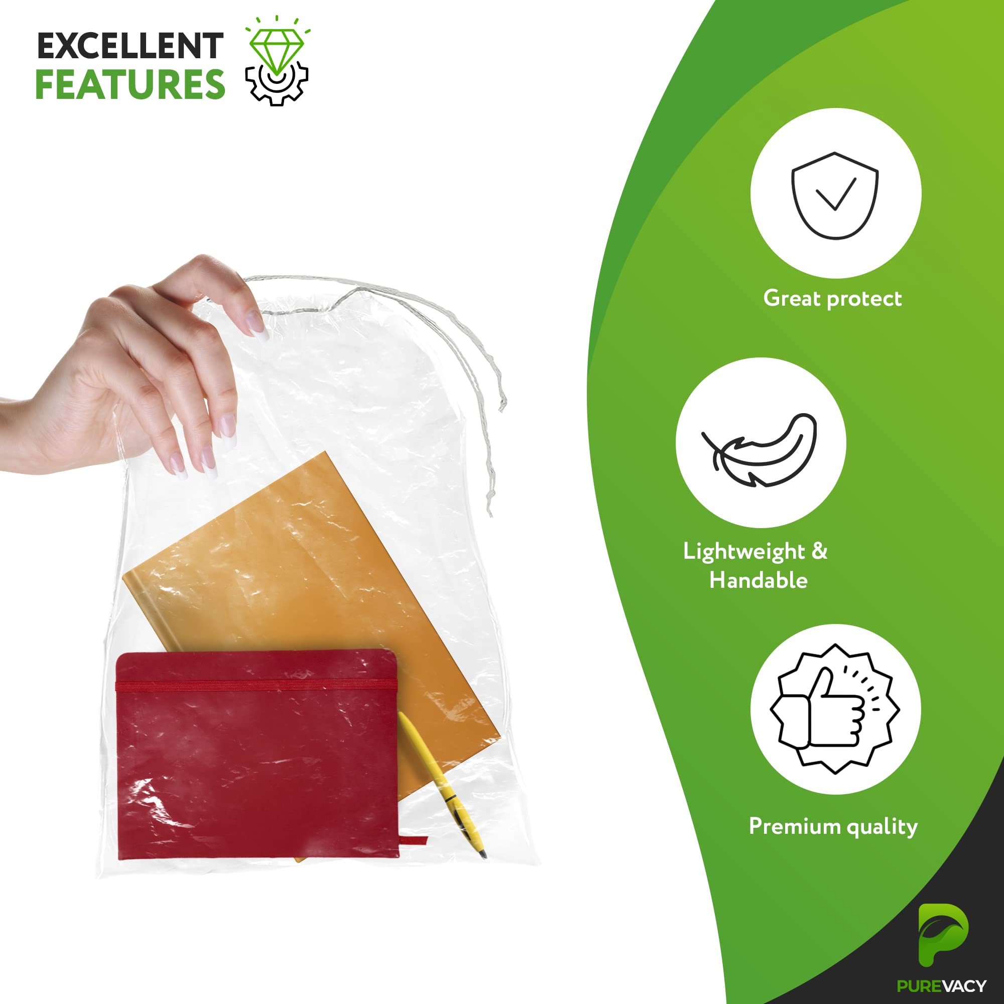 500 Pack Clear Plastic Drawstring Bags - 18