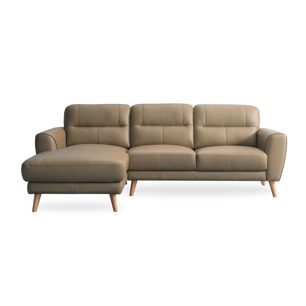 Bremen Modern Luxury Genuine Leather Right Hand Chaise Sofa - Dark Brown Leather Living Room Furniture for Home Theater & Lounge Areas