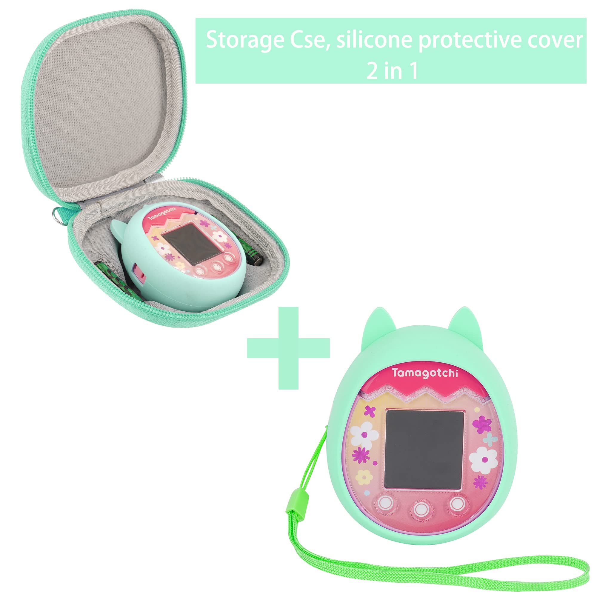 Portable Mini Toy Carrying Storage Case - Silicone Cover for Tamagotchi Pix Virtual Pet (2-in-1 Protective Case Only, Green) | Perfect for Travel, School & On-the-Go Play