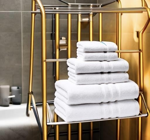Premium 6-Piece Turkish Cotton Towel Set - 2 Bath Towels, 2 Hand Towels & 2 Washcloths - Ultra Soft & Absorbent Luxury Bath & Kitchen Towels (White) - Perfect for Spa, Hotel & Home Use