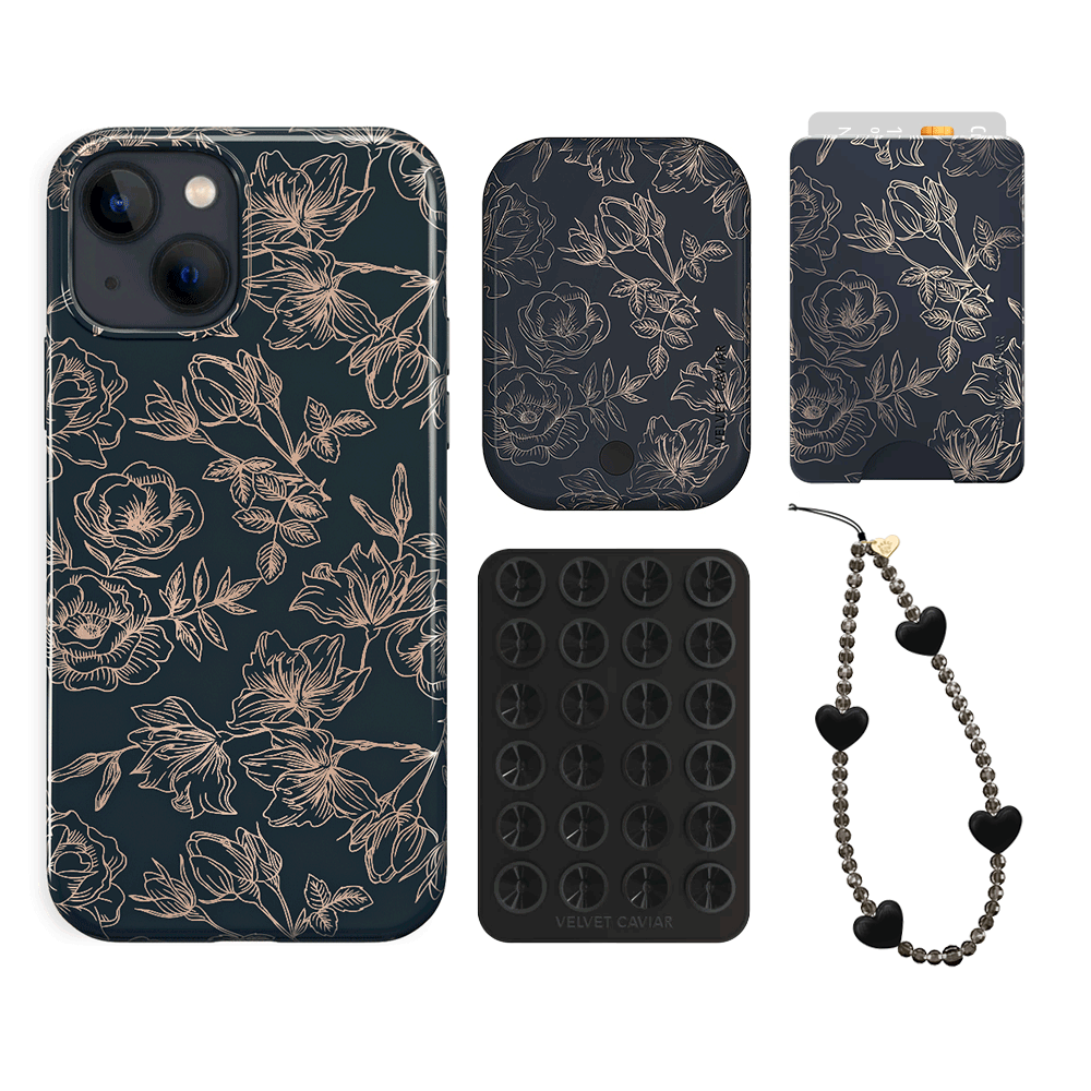 Floral Rose Gold Chrome iPhone Case with Wallet - Stylish & Protective Phone Cover for Women | Perfect for Everyday Use, Travel & Shopping