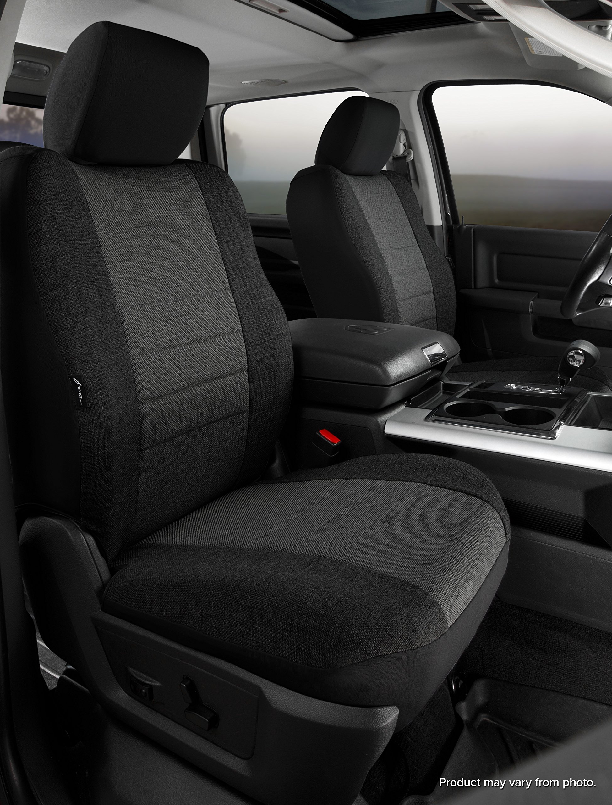 Fia OE39-35 CHARC Custom Fit Front Seat Cover for Bucket Seats - Premium Tweed Fabric, Charcoal Gray - Perfect for Cars, Trucks & SUVs - Protects Against Stains, Spills & Wear