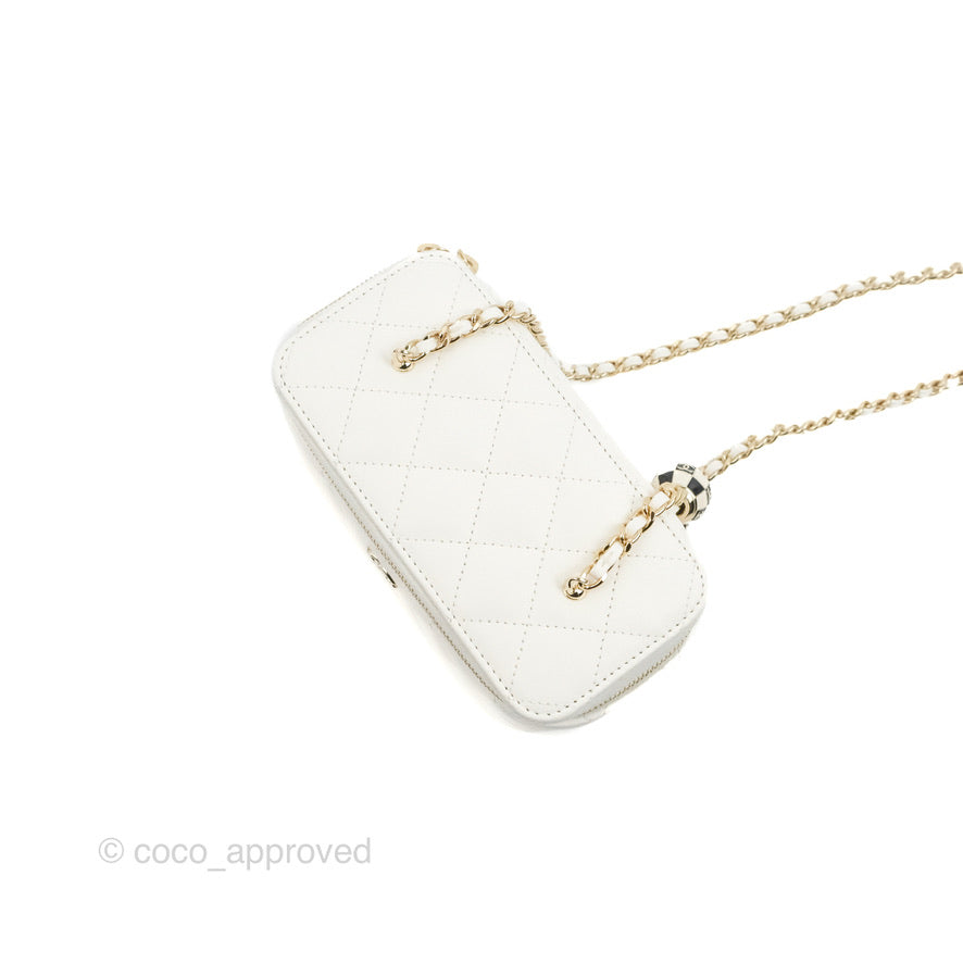 Chanel Ball Crush Vanity Bag with Chain - White Lambskin Leather & Gold Hardware - Luxury Crossbody Clutch for Women, Perfect for Evening Parties & Special Occasions