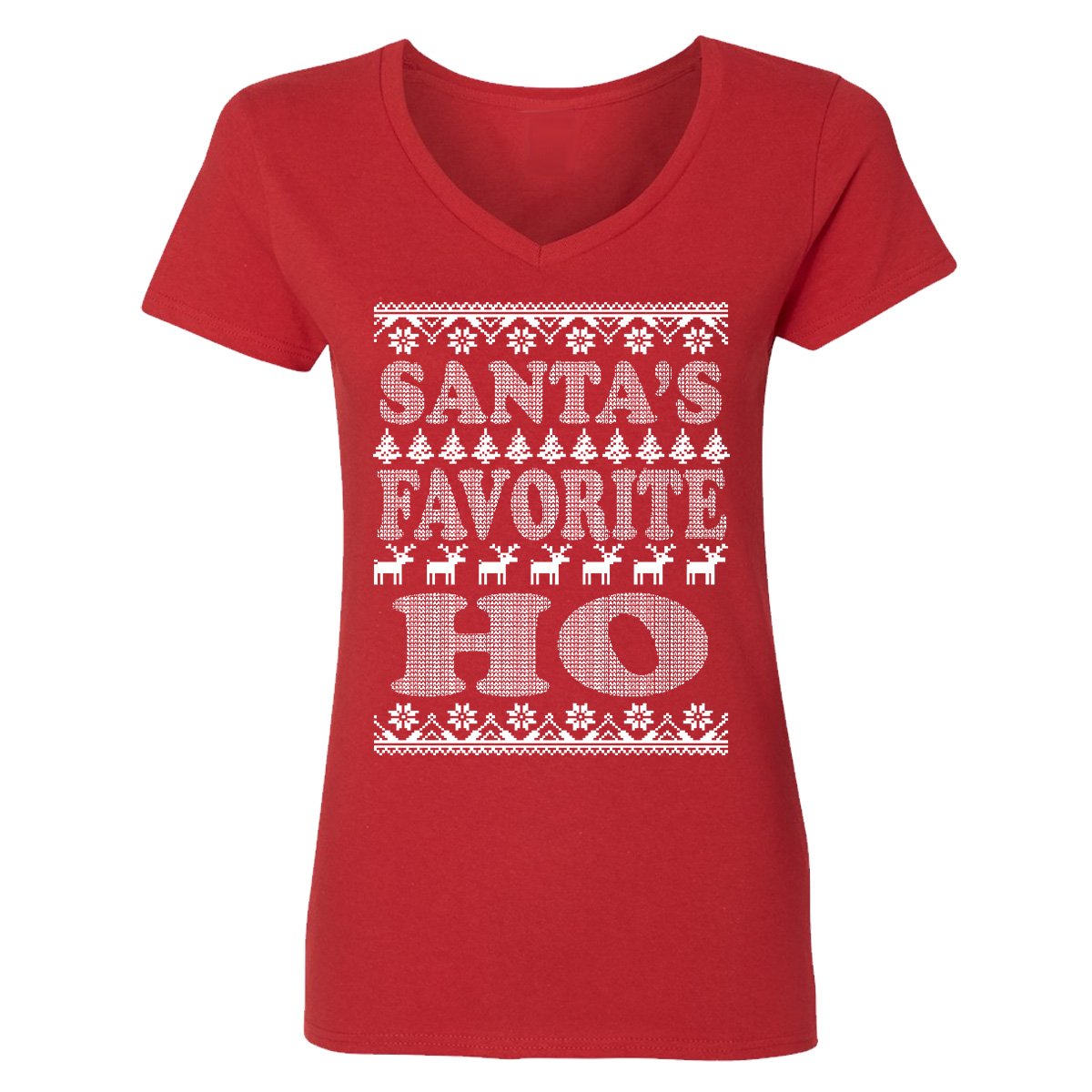Santa's Favorite Christmas Ugly V-Neck T-Shirt for Women | Funny Holiday Camalen Shirt | Perfect for Ugly Sweater Parties & Festive Gatherings
