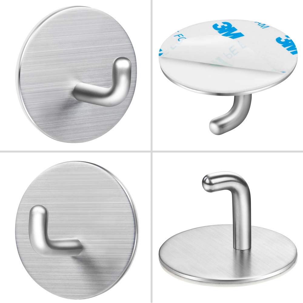 SMBOX Heavy Duty Stainless Steel Self Adhesive Hooks - Waterproof Wall Mount Hangers for Towels, Coats & Clothes - Strong Sticky Hooks for Bathroom, Kitchen, Bedroom, Closet & Door Organization