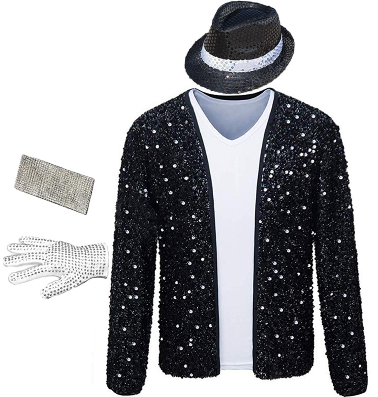 Sparkly Sequin Jacket for Men - Halloween Costume with Gloves & Hat - Perfect for Parties, Cosplay, and Festive Celebrations