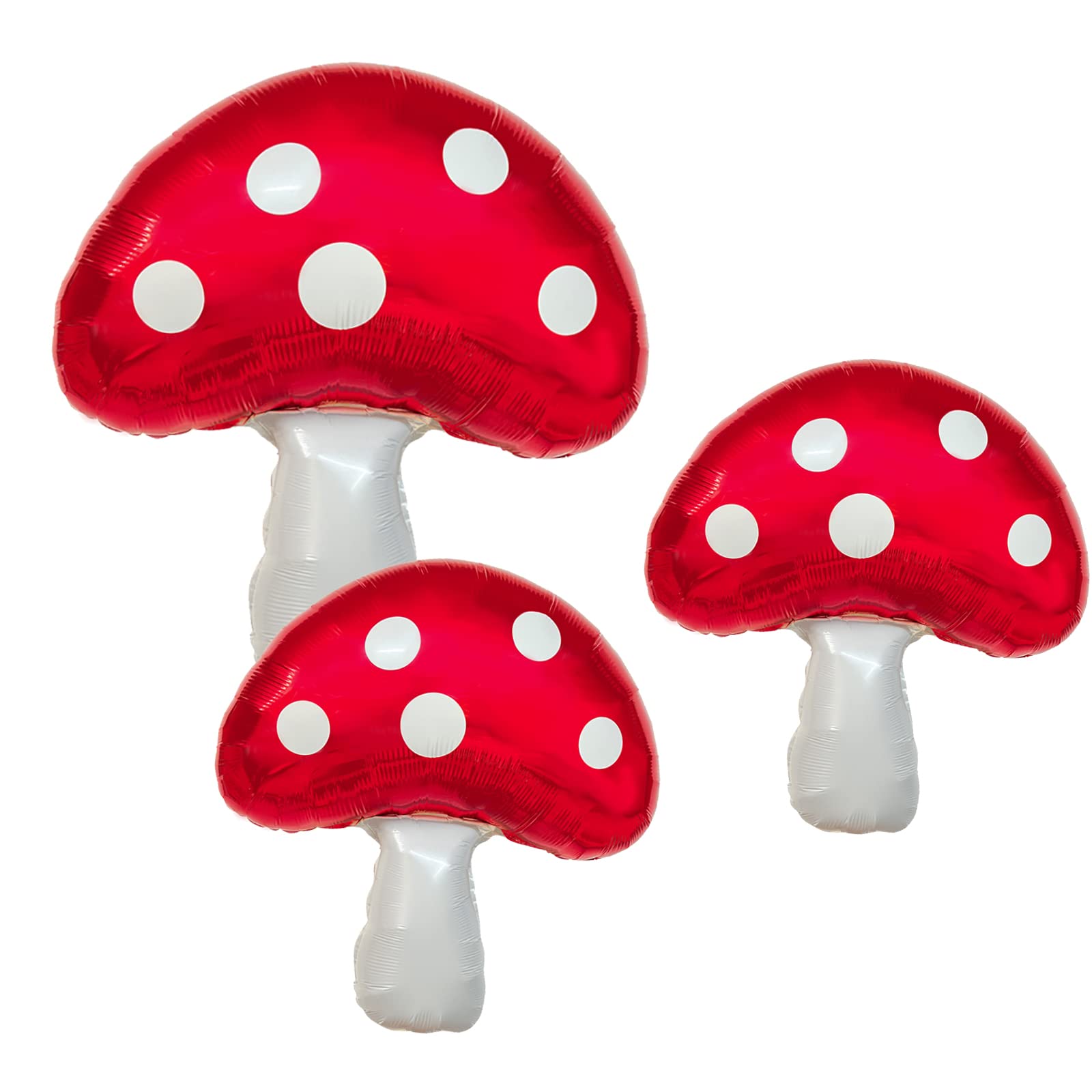3PCS 31'' Mushroom Foil Balloons - Alice in Wonderland Theme Party Decorations for Birthday, Baby Shower, Wedding & Forest Plant Themed Events - Whimsical Mushroom Decor for Magical Celebrations