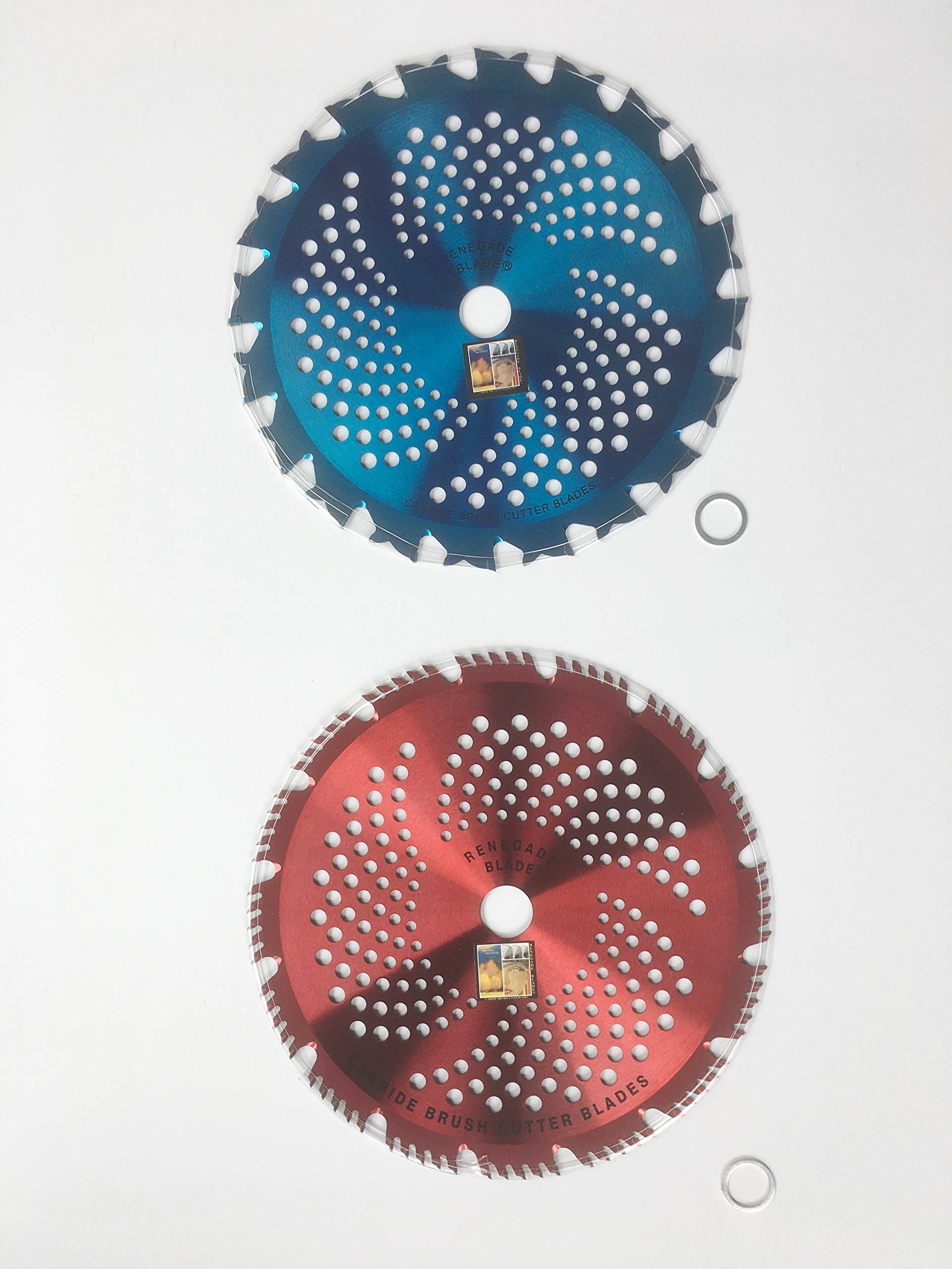 2-Pack 8-Inch 20T/56T Combo Brush Cutter Blades - (1) Blue Hawk 20-Tooth & (1) Red Razor 56-Tooth - Hybrid Pack - RENEGADE BLADE® - 203mm Diameter Carbide Blades for Lawn Mower, Weed Trimmer & Landscaping Tools