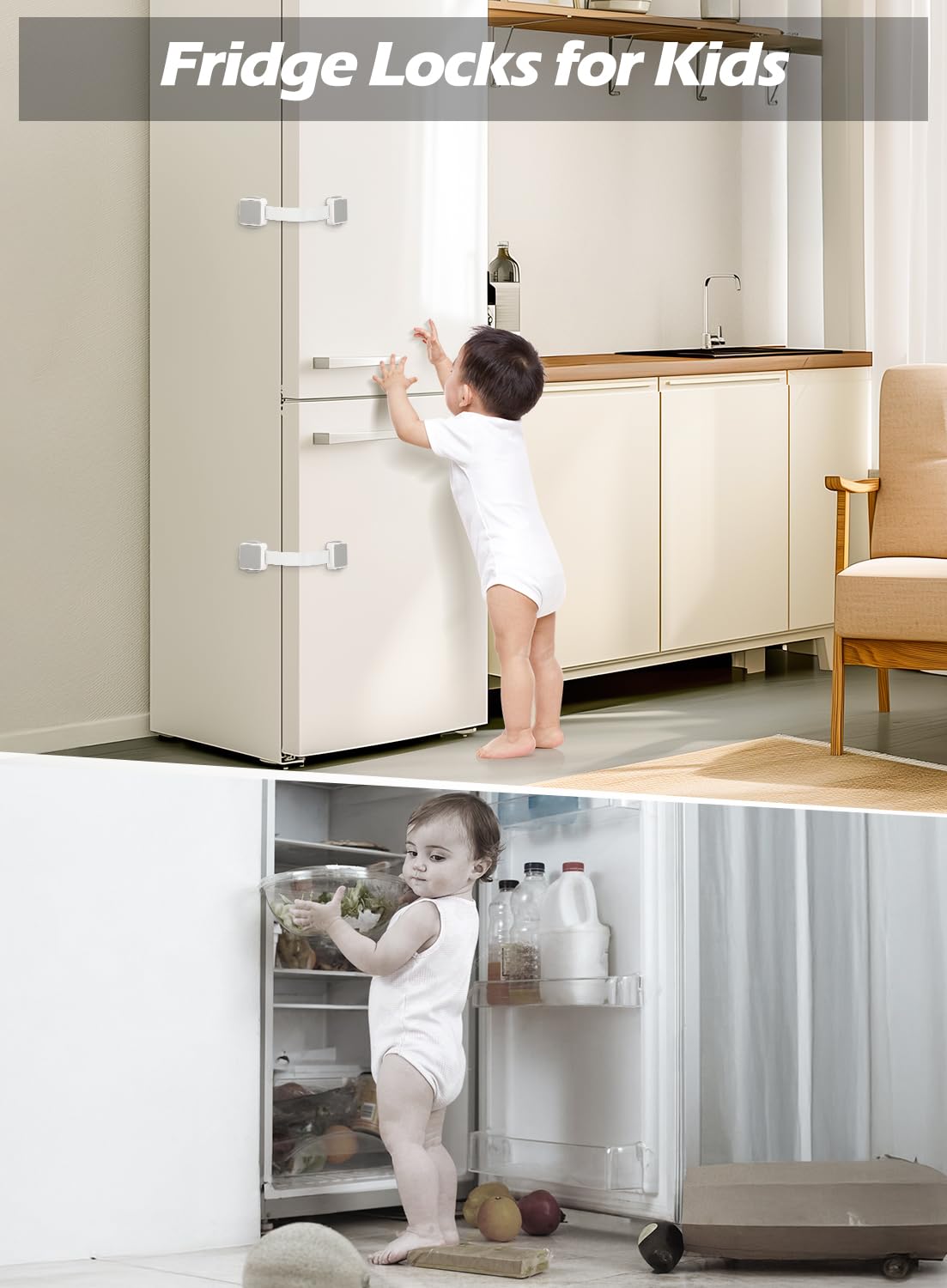2 Pack Baby Proofing Safety Locks - Child Safety Cabinet & Drawer Locks for Fridge, Oven, Dishwasher, Toilet Seat - No Drill 3M Adhesive Adjustable Latches & Straps - Perfect for Kitchen, Bathroom & Nursery Childproofing