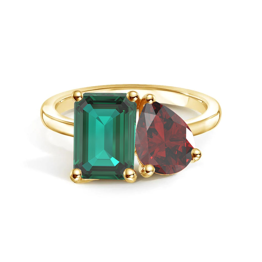 Toi et Moi Personalized Emerald Birthstone Ring - Custom Anniversary Jewelry for Couples, Women's Birthstone Engagement Ring - Perfect for Valentine's Day, Wedding Proposal & Romantic Gifts