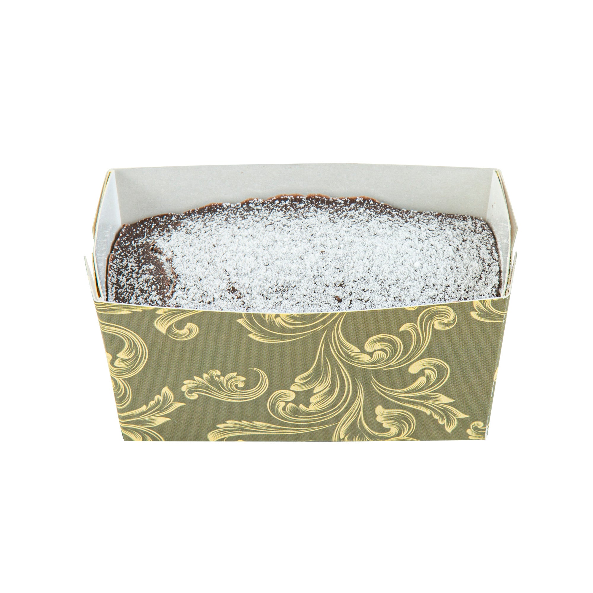 Bake Tek 9 oz Dark Green Vintage Floral Paper Mini Loaf Pans - Greaseproof Baking Cups (4