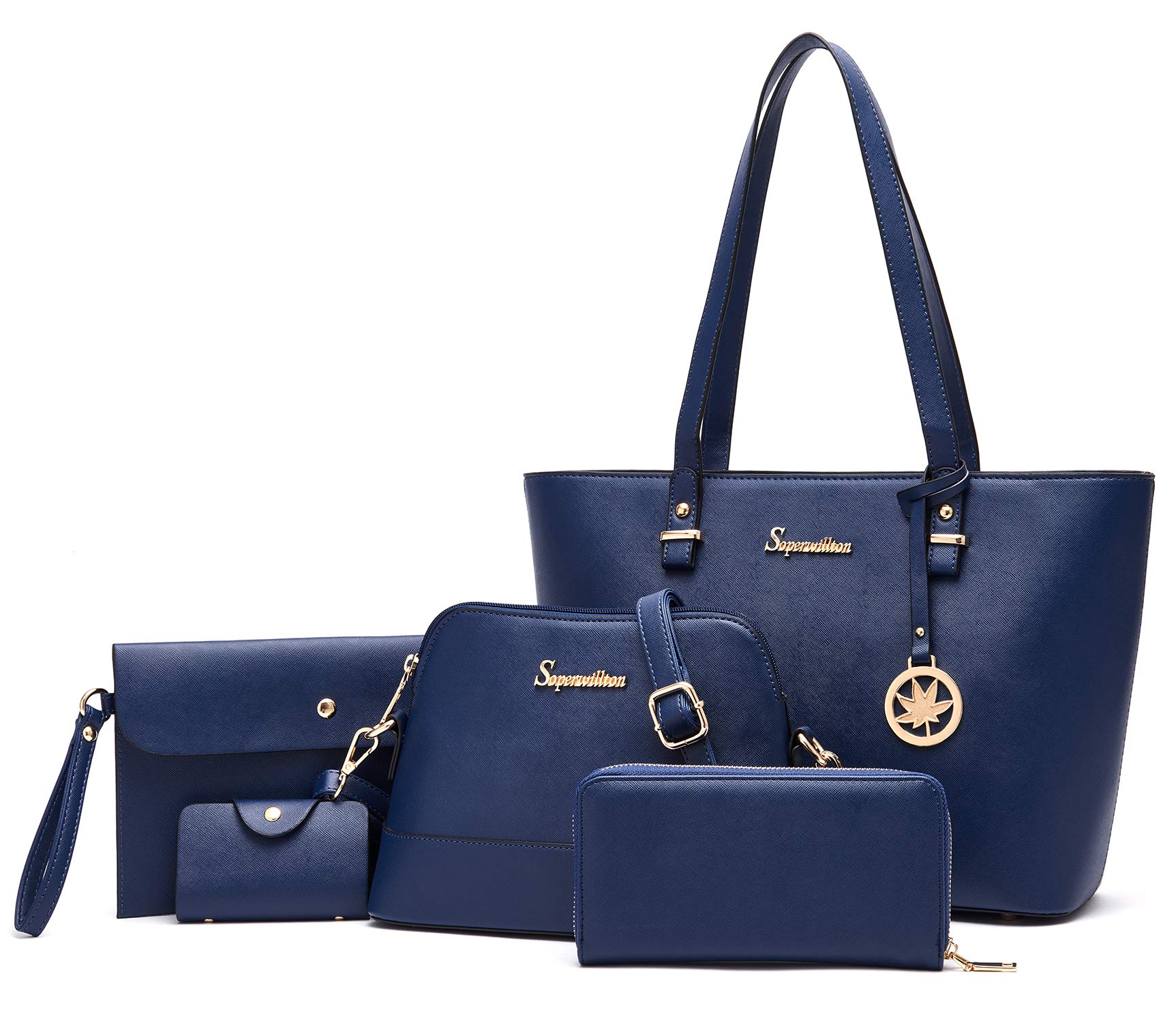 Soperwillton Women's 5-Piece Handbag Set - Tote, Shoulder Bag, Top Handle Satchel & Wallet - Stylish Purse Collection for Work, Travel & Everyday Use