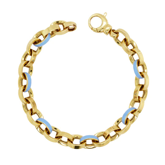 14K Gold & Enamel Round Link Bracelet for Women - Elegant & Durable Jewelry Gift for Birthday, Anniversary, or Special Occasions