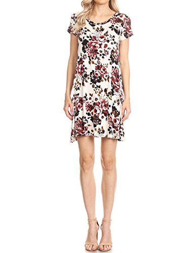 Emma Women's Floral Print Loose Flare Mini Dress - Casual Short Sleeve Summer Dress for Beach, Vacation & Everyday Wear