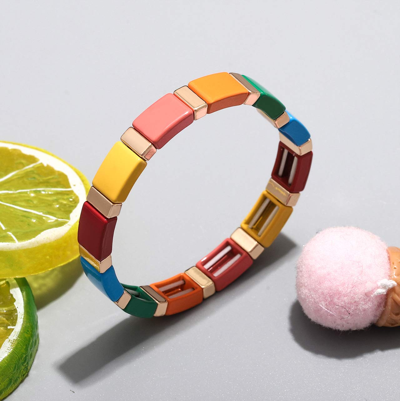 METOBAR Enamel Tile Tila Beaded Bracelet Set - Colorful Bohemian Stretchy Elastic Stackable Bracelets for Women - Perfect for Festival, Beach, and Boho Chic Outfits