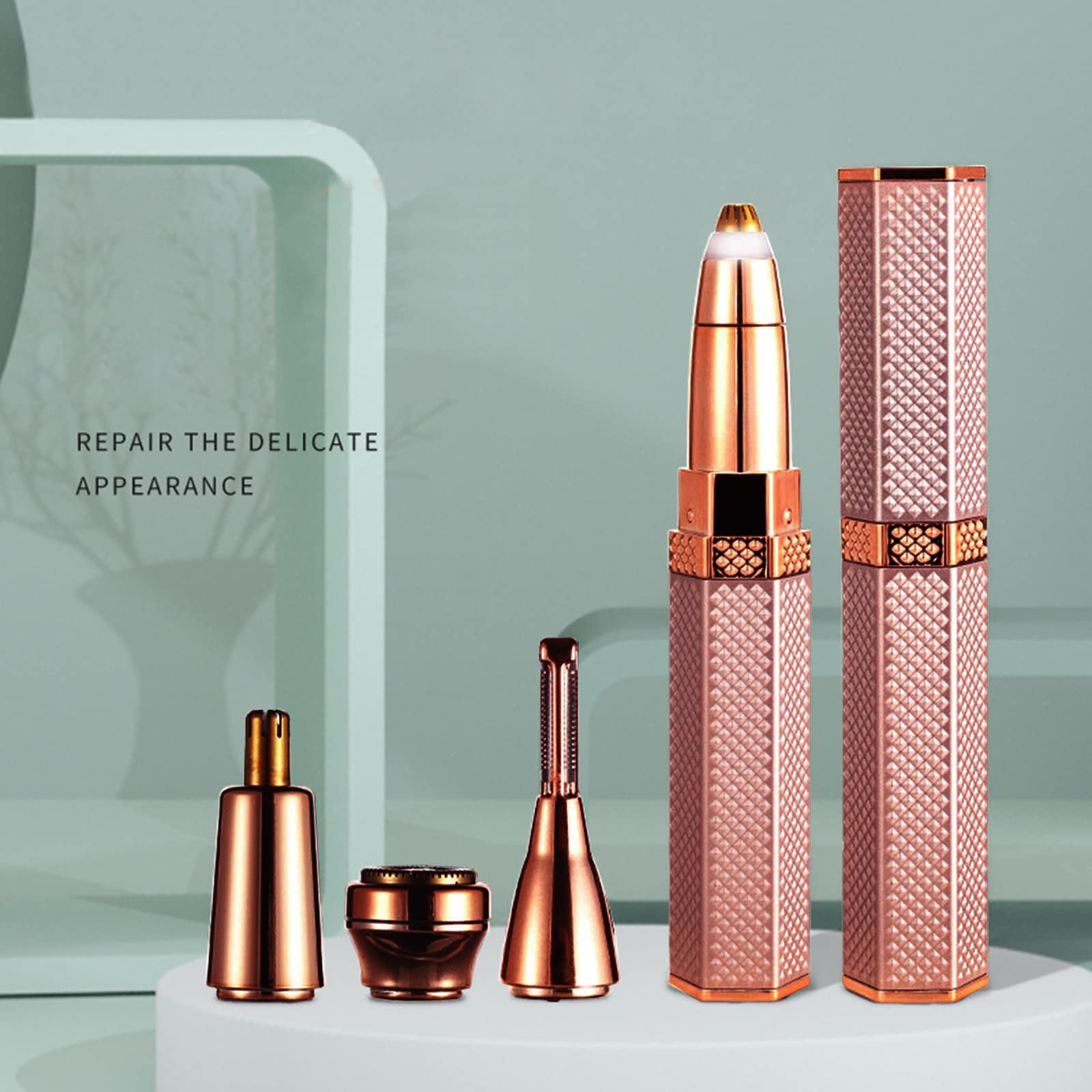 4-in-1 Rechargeable Eyebrow Trimmer & Painless Facial Hair Remover - Lady Shaver for Face, Eyebrows, Nose, Ears & Body (Rose Gold) - Perfect for Travel, Home Use & Daily Grooming Routine