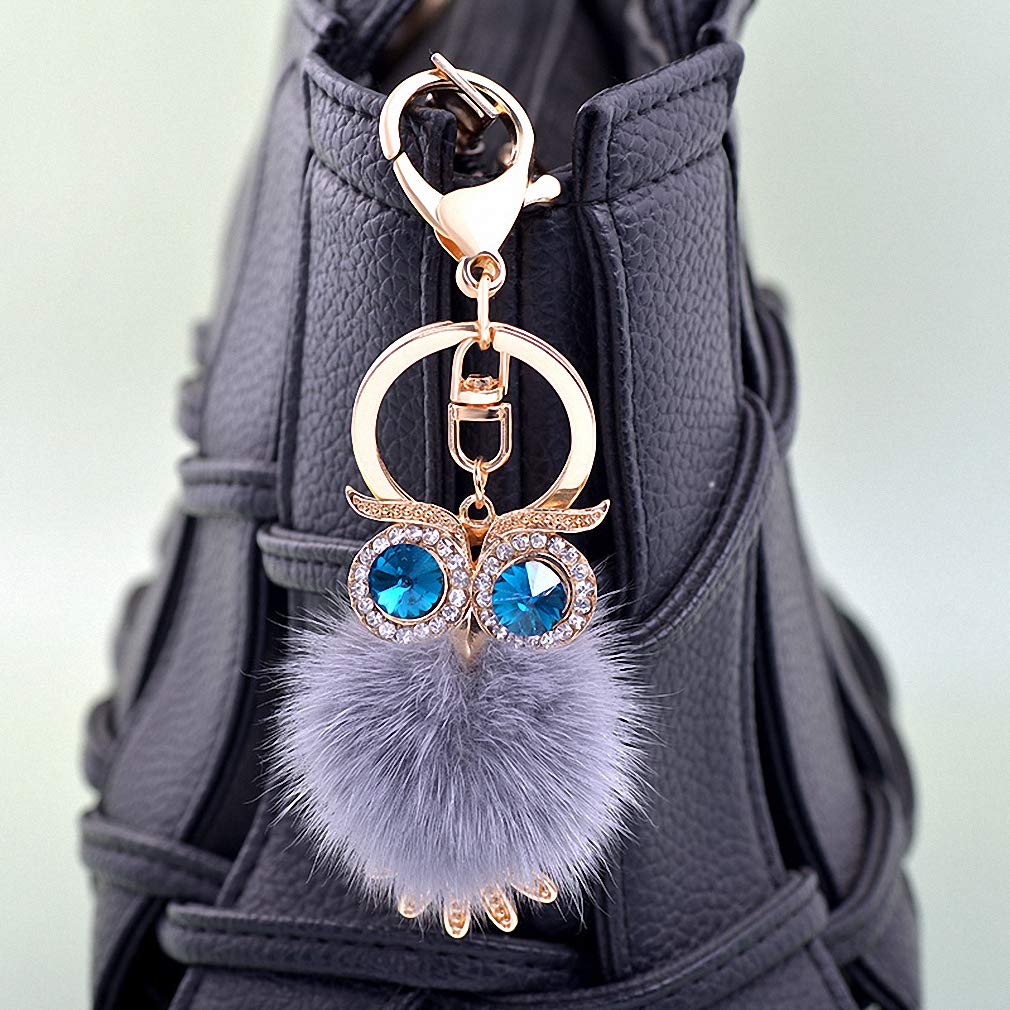 Adorable Owl Keychains with Pompom Mink Fur Ball - Cute Car Keyrings for Women, Key Holder - Perfect Gift for Friends, Office Decor & Everyday Use