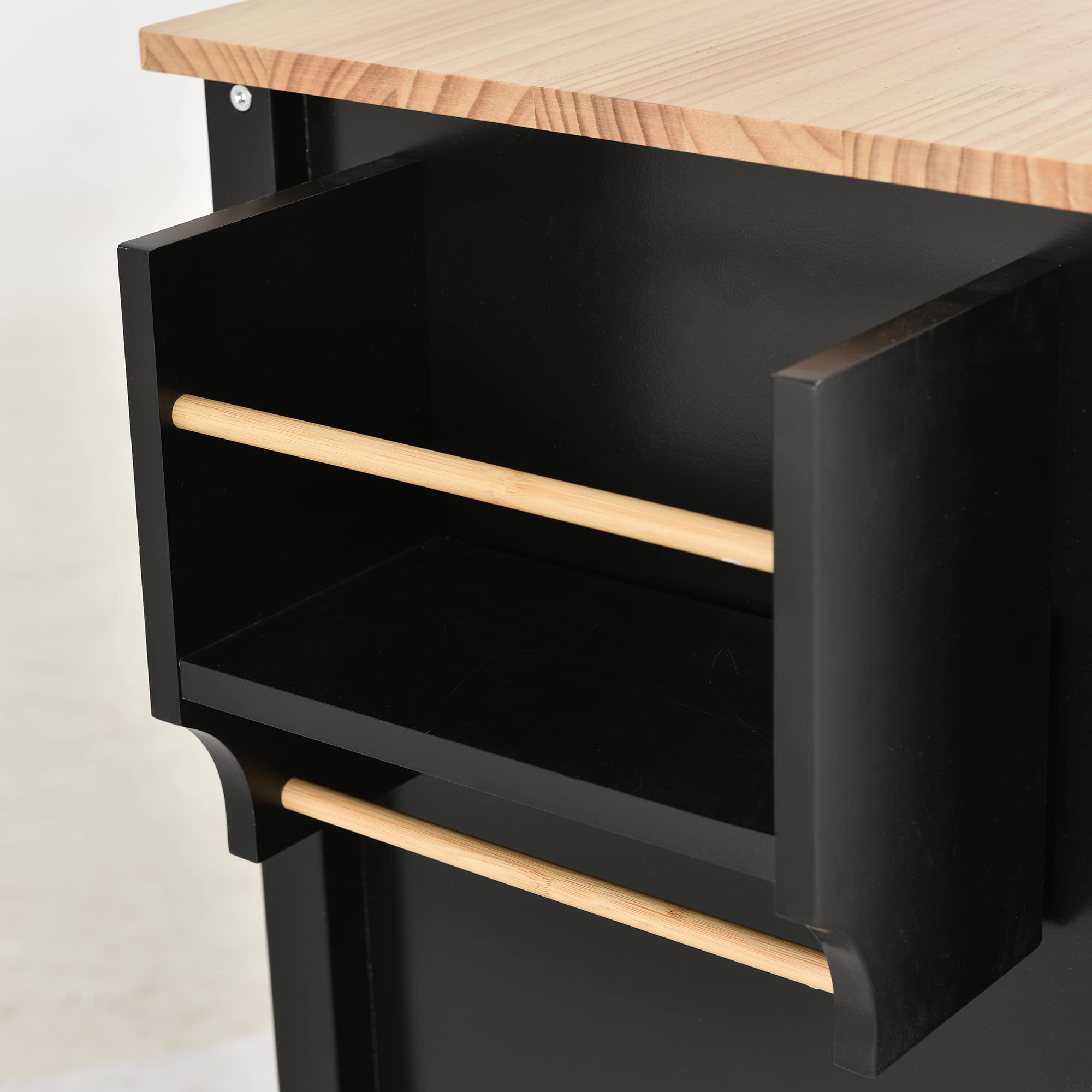 **Black Kitchen Island Cart with Locking Wheels, Drop Leaf Breakfast Bar Table - Portable Wood Coffee & Microwave Cart with Spice Rack, Towel Rack & Drawer - Perfect for Small Kitchens, Apartments & Dining Areas**