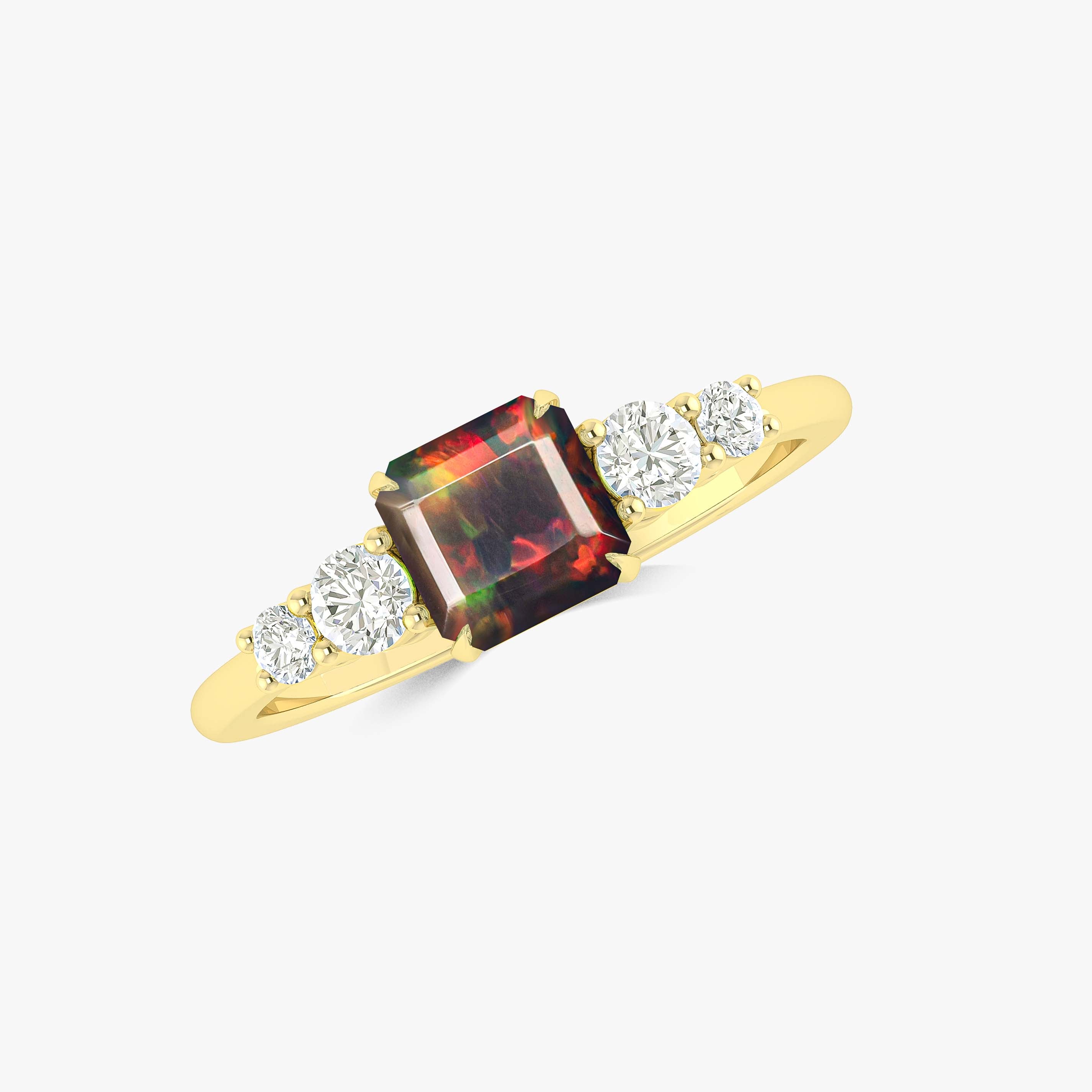 Black Natural Fire Faceted Octagon Opal Ring for Women - Elegant Handmade Jewelry Gift for Birthday, Anniversary & Special Occasions