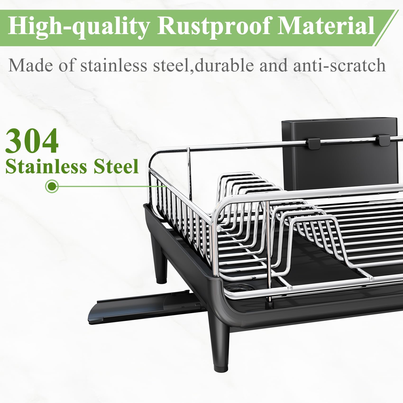 Expandable Dish Drying Rack for Kitchen Counter - Large Dish Drainer with Pan Holder, Utensil Holder & Drainboard Cup Holder | Space-Saving Black Dish Rack for Small Kitchens, Apartments & Dorm Rooms