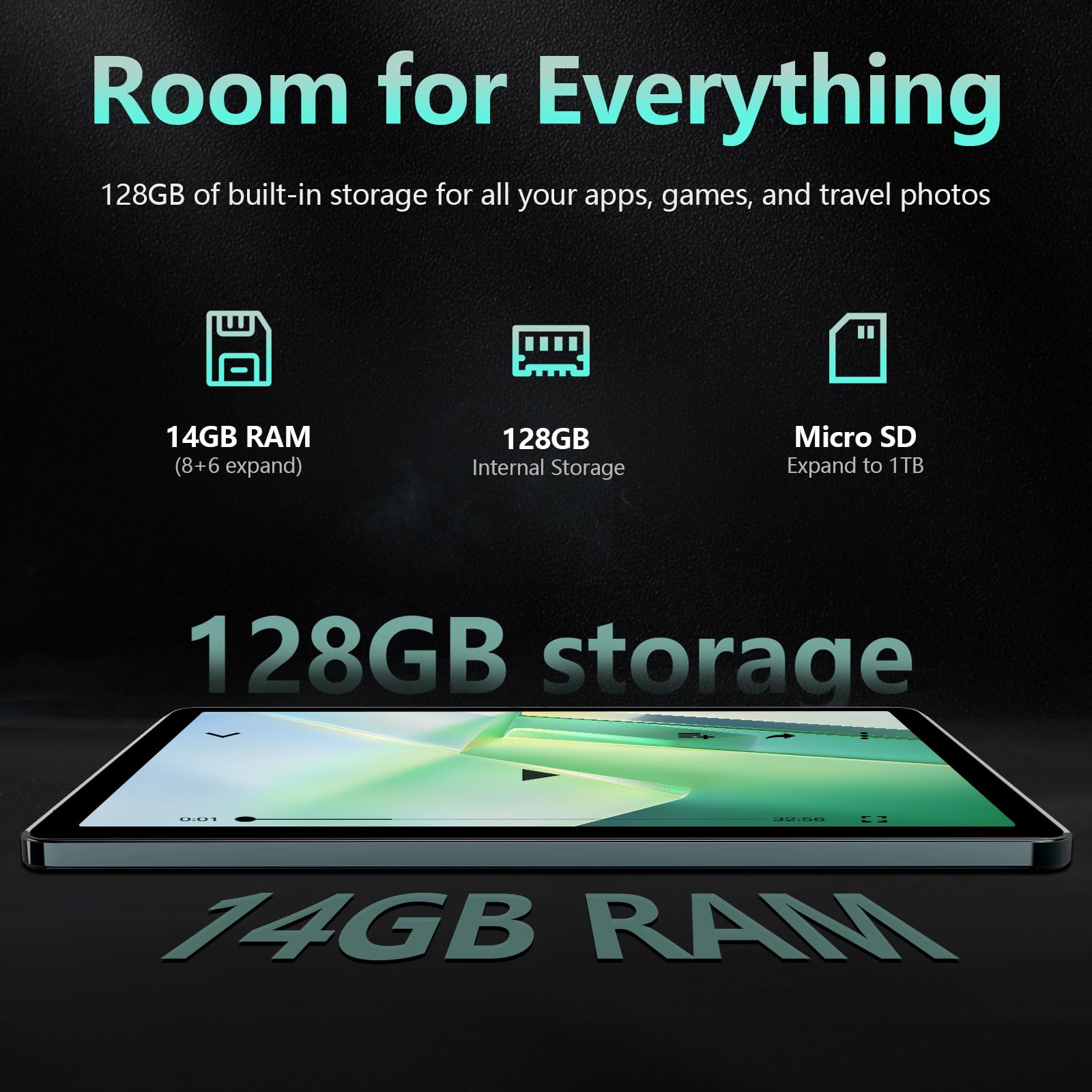 Android 14 10-Inch 4G LTE Tablet - Octa-Core Processor, 128GB ROM + 14GB RAM (8+6), 1TB Expandable Storage, 5G WiFi, 8000mAh Battery, Bluetooth 5.0, 13MP+8MP Dual Camera - Includes Keyboard & Protective Case (Gray) - Perfect for Work, Study, and Entertainment On The Go