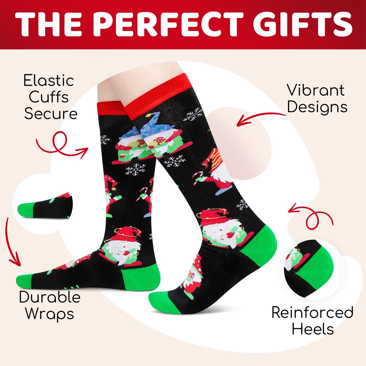 **HAPPYPOP Christmas Stocking Socks for Girls - Festive Gnome & Elf Knee Socks for Kids - Perfect for Secret Santa Gifts, Holiday Parties & Cozy Winter Outfits**