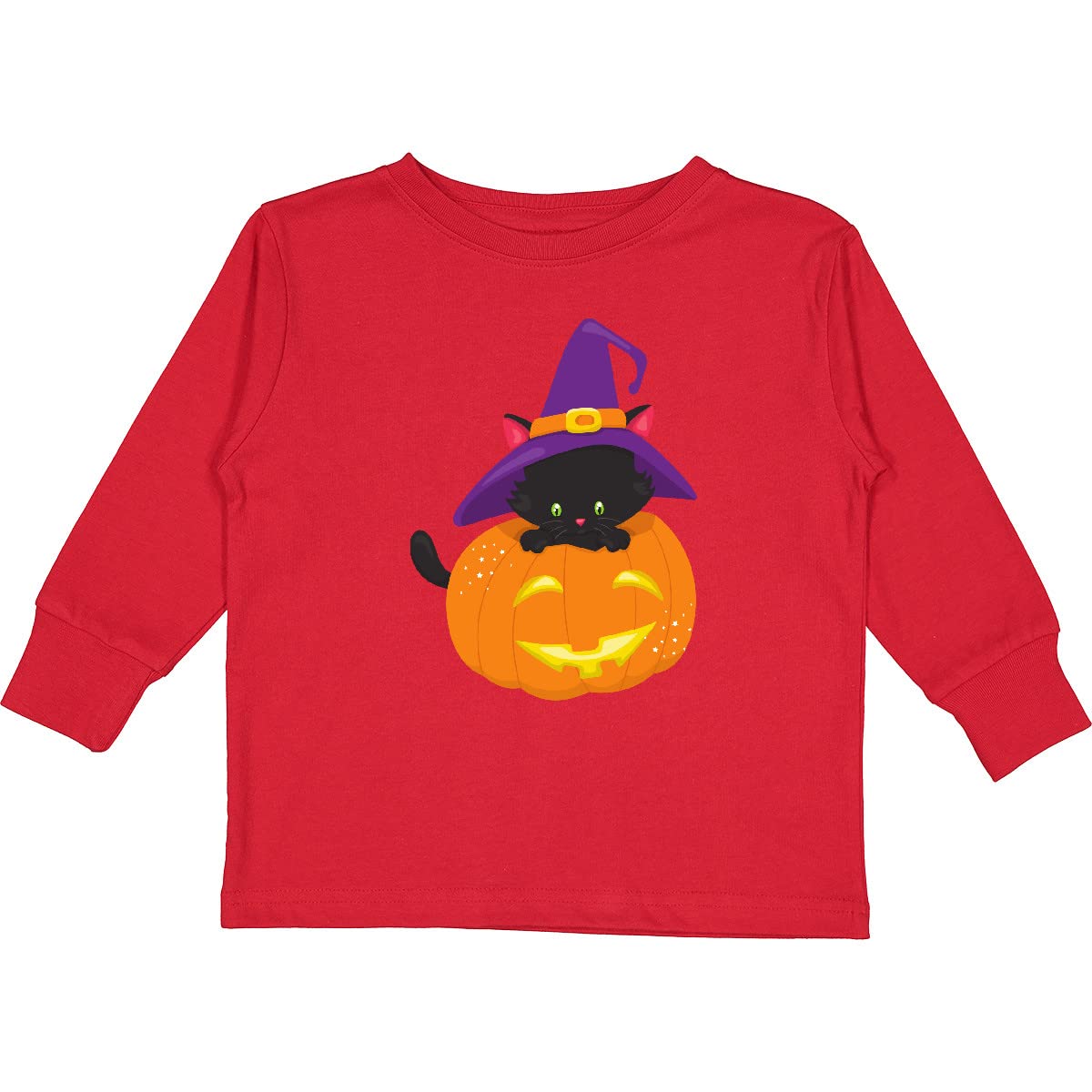Inktastic Black Cat, Pumpkin, Witch Hat Cat Toddler Long Sleeve T-Shirt - Halloween Costume, Fall Outfit for Kids, Cute Autumn Fashion for Toddlers