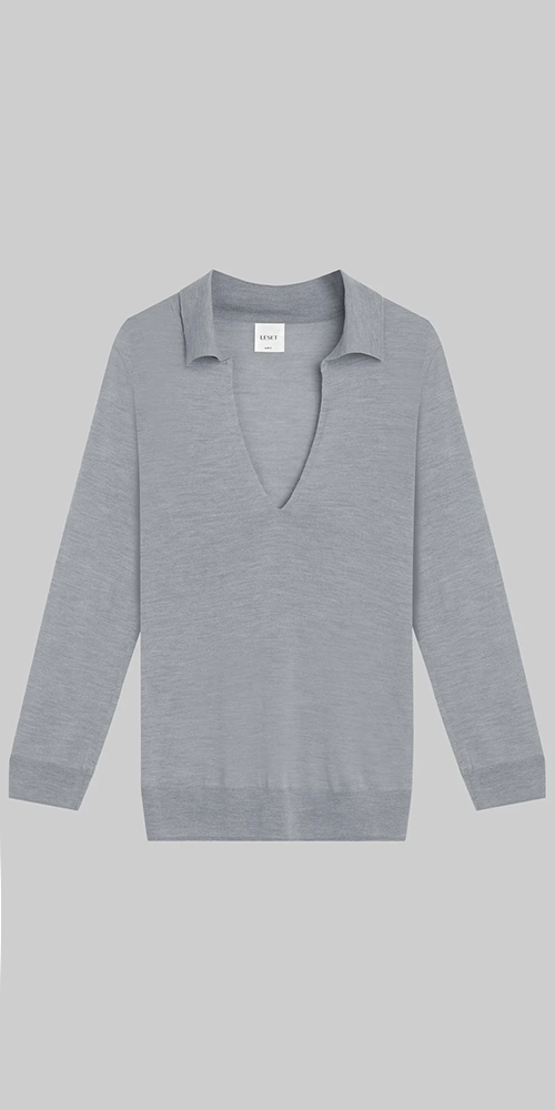 James Men's V-Neck Polo Shirt - Soft Cotton Casual Tee for Work & Weekend Wear - Grey