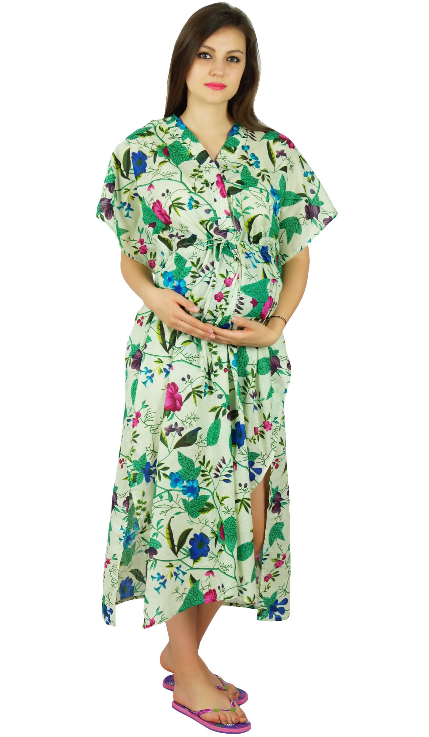 **Bimba Nursing Cotton Kaftan with Front Buttons - Soft Maternity Wear for Breastfeeding Moms - Perfect Baby Shower Gift for Expecting Mothers - Comfortable & Stylish for Home, Hospital & Postpartum Use**