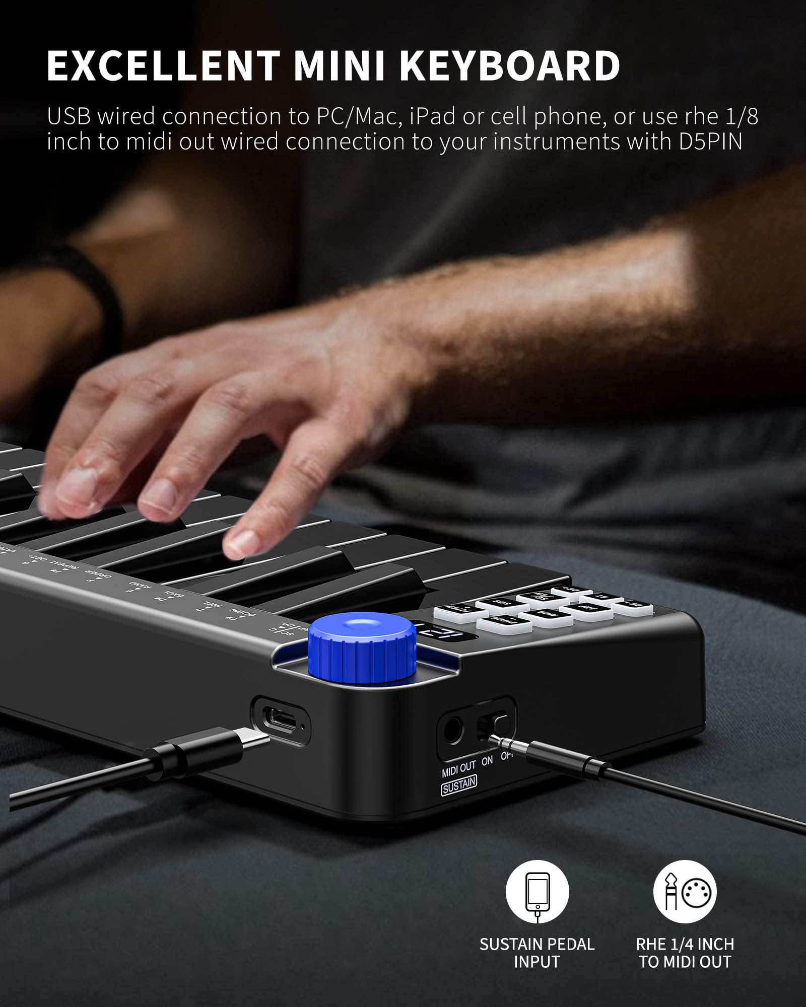LEKATO 25-Key MIDI Keyboard - Portable USB/Bluetooth Controller for Music Production
