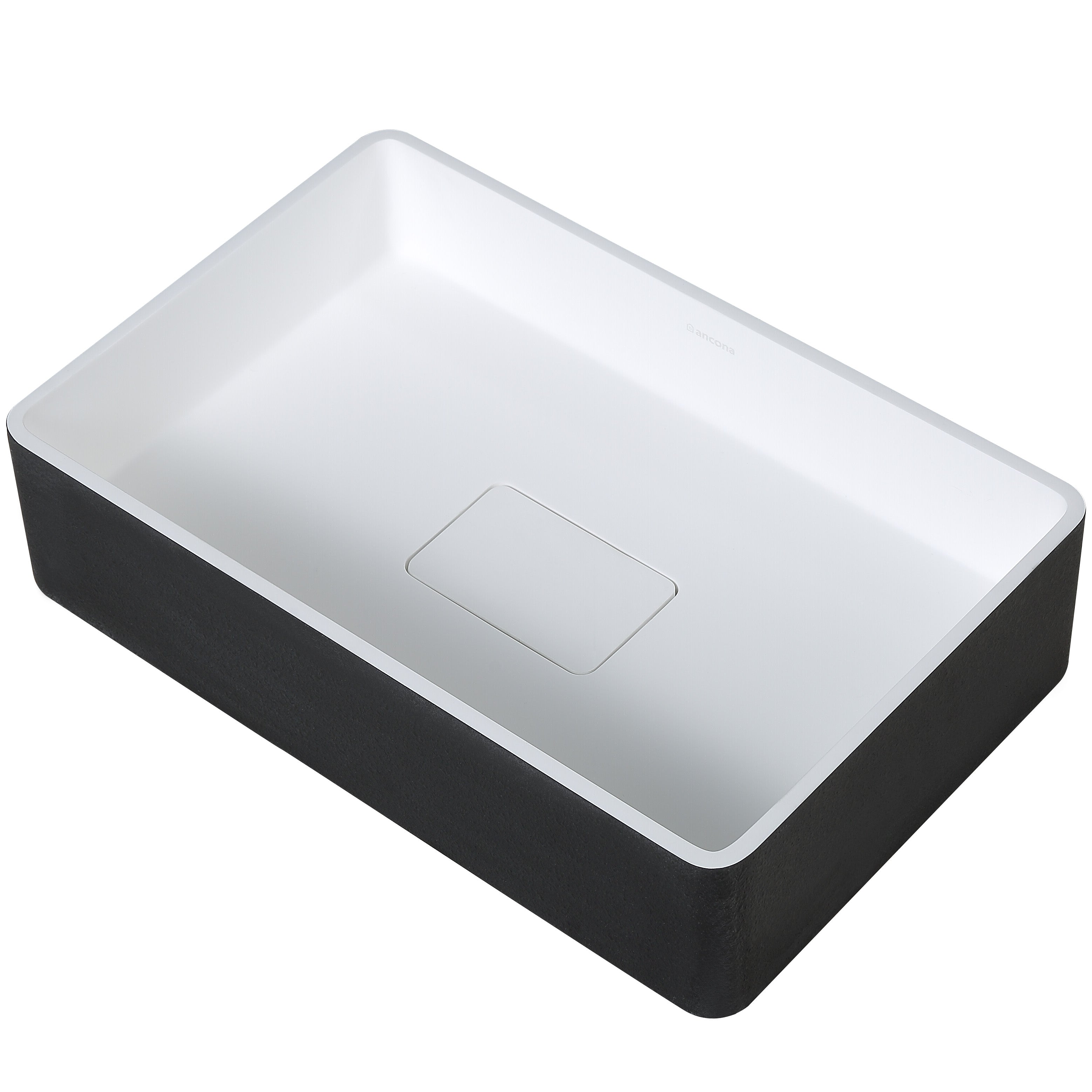 Ancona Holbrook Pure Stone Rectangular Bathroom Vessel Sink - Black & White - Modern Vanity Sink for Bathroom Remodel, Powder Room, or Luxury Master Bath