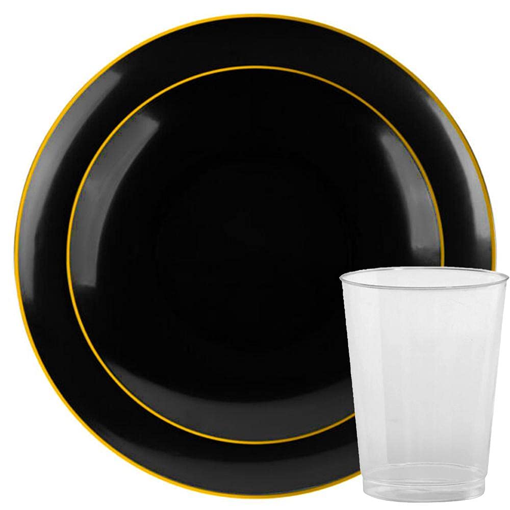 300-Piece Organic Collection Black & Gold Rim Plastic Dinnerware Set - 10