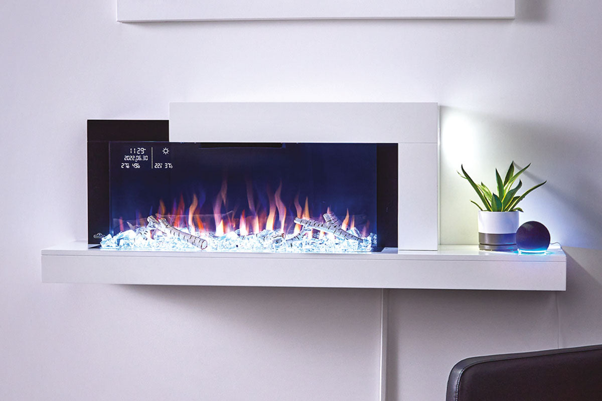 Napoleon Stylus Cara Elite Smart 60-Inch White Wall Mount Electric Fireplace with Shelf - Modern Heating Solution for Living Room, Bedroom & Office