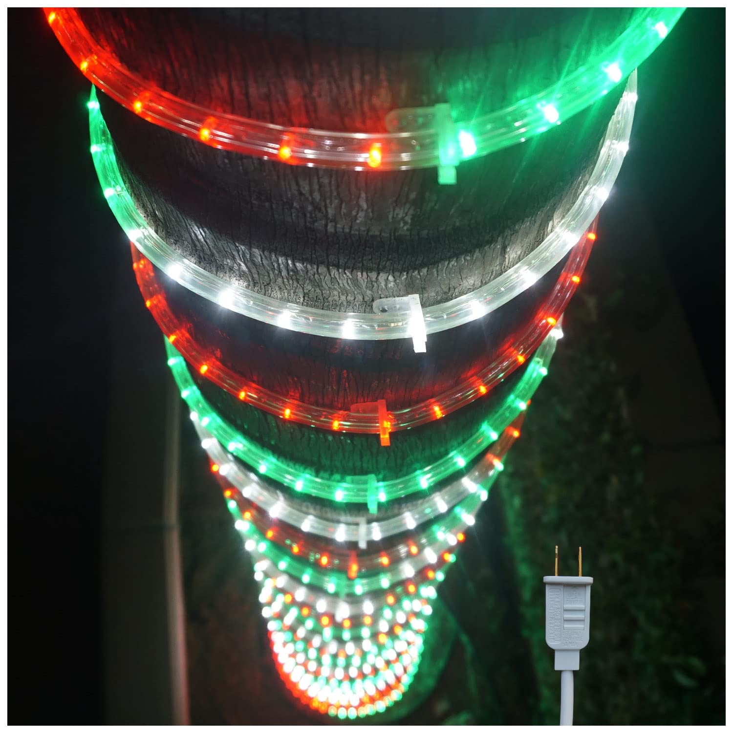 Russell Decor 200ft/60m LED Rope Lights - Waterproof Flexible String Lights for Indoor & Outdoor Use (Red, White, Green) | Perfect for Party Decor, Christmas Trees, Patio, Deck, Garden & Holiday Lighting