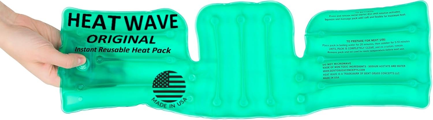 HEAT WAVE Instant Reusable Heat Packs (6 x 18”) - Back, Shoulder & Neck Pain Relief - Made in USA - Reusable Hot Therapy Pack for Muscle Aches & Joint Pain - Perfect for Work, Yoga & Cold Weather Comfort