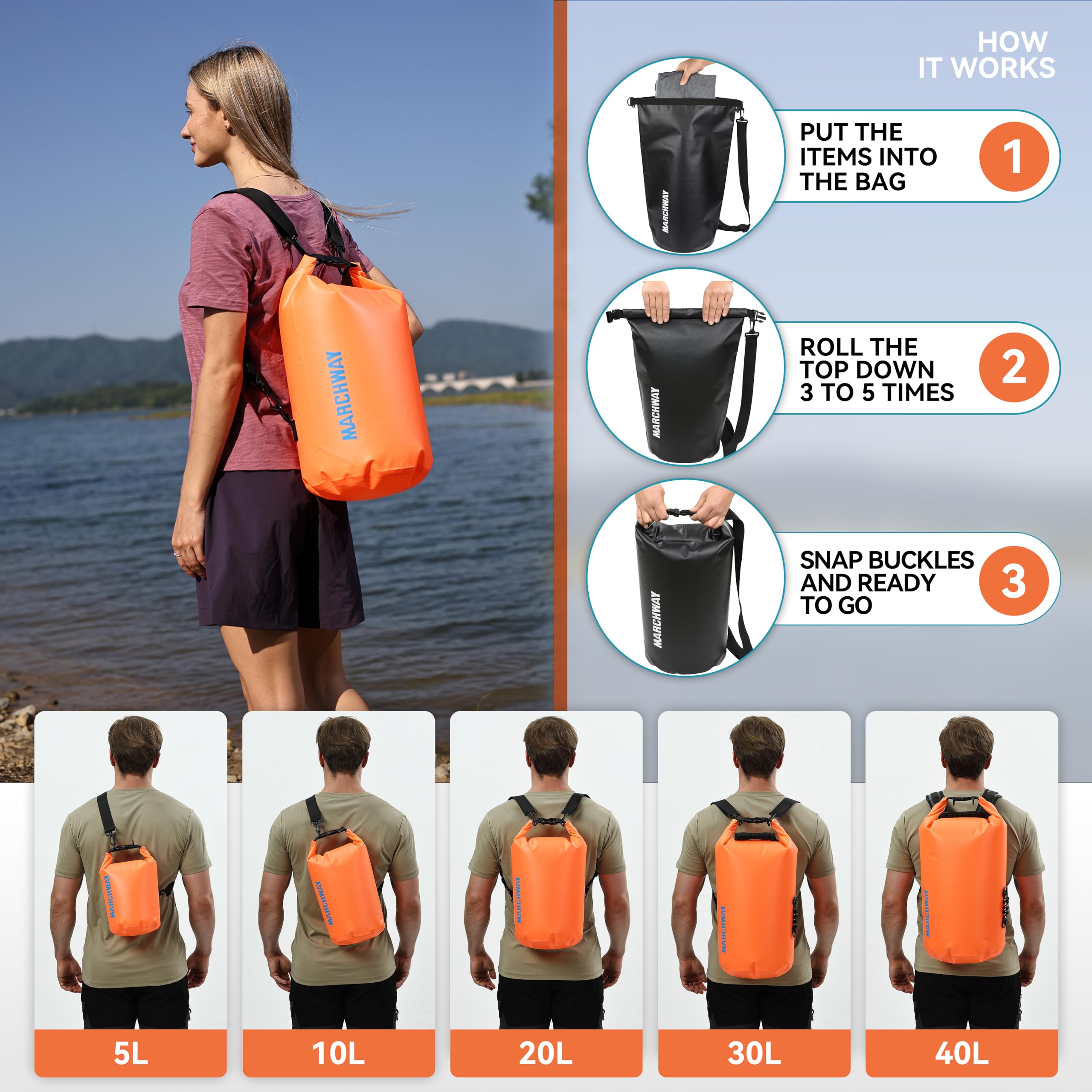 Waterproof Dry Bag Backpack 5L 10L 20L 30L 40L - Floating Roll Top Sack for Kayaking, Rafting, Boating, Swimming | Camping, Hiking, Beach & Fishing Gear Protection | Keep Essentials Dry for Outdoor Adventures