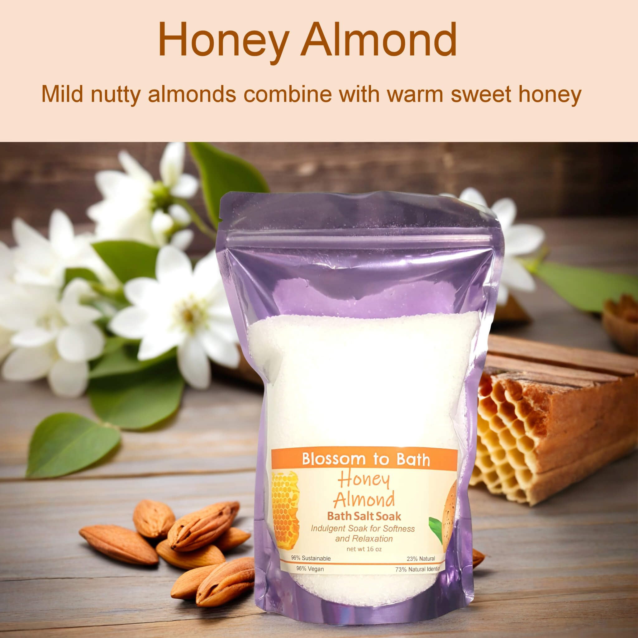 Honey Almond Bath Salt Soak (16oz) - Phthalate-Free Relaxing Bath Soak with Nutty Aroma - Perfect for Stress Relief, Spa Nights & Self-Care Routines