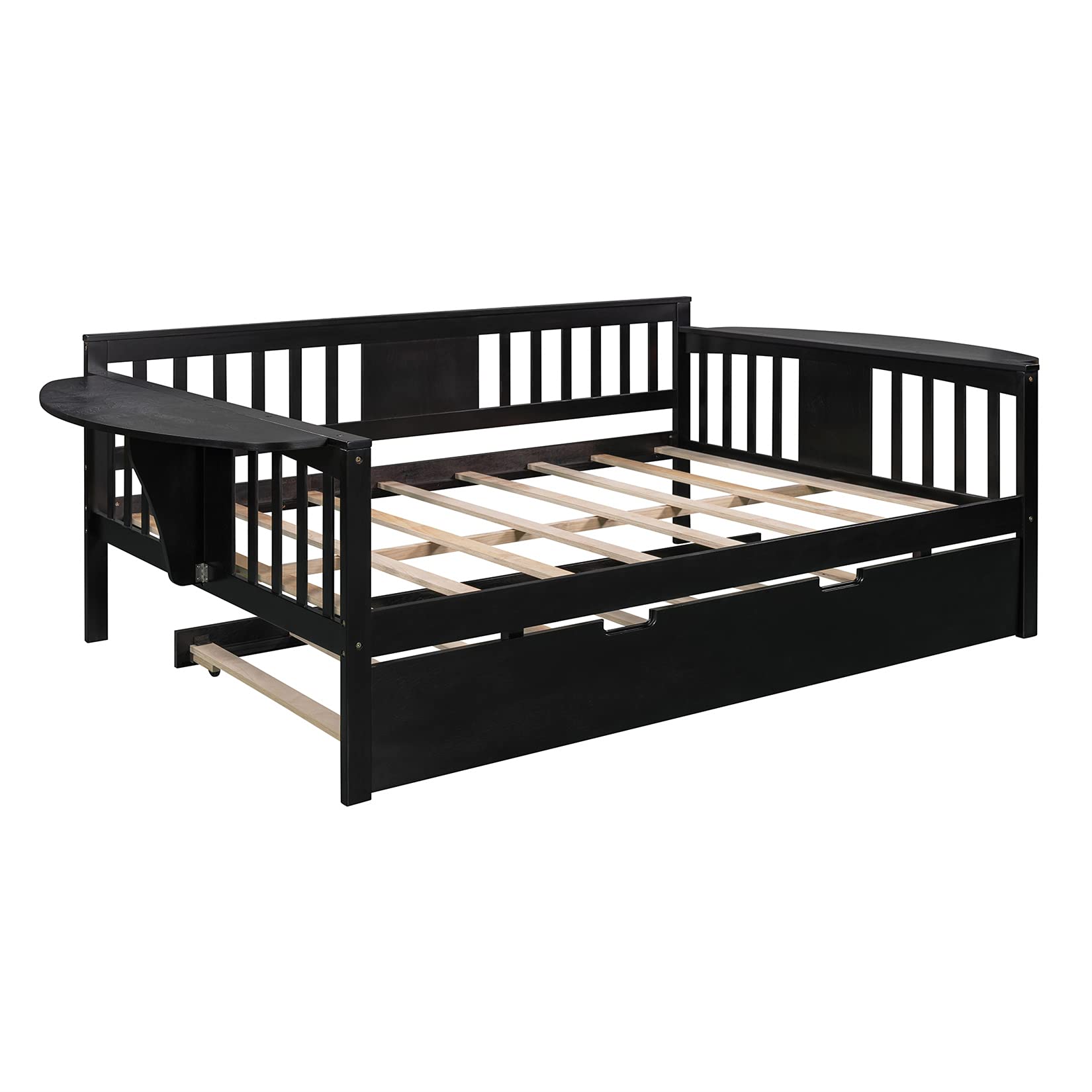 Full Size Daybed with Trundle - Wooden Daybed Frame for Kids & Adults, Espresso Sofa Bed for Bedroom & Living Room - Perfect for Guest Rooms, Dormitories, and Small Spaces