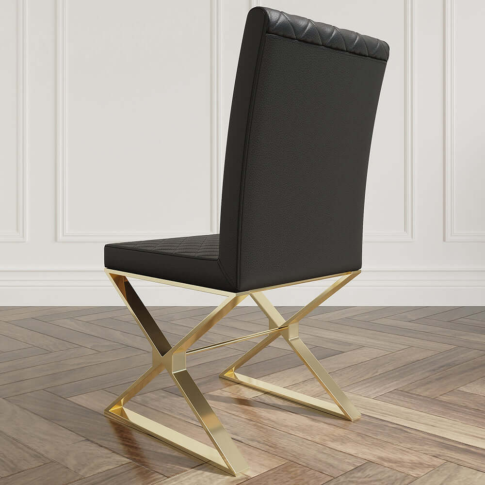 Modern Black Upholstered Leather Dining Chairs with Gold Metal Legs - Set of 2 - Elegant Seating for Dining Room, Kitchen, or Office