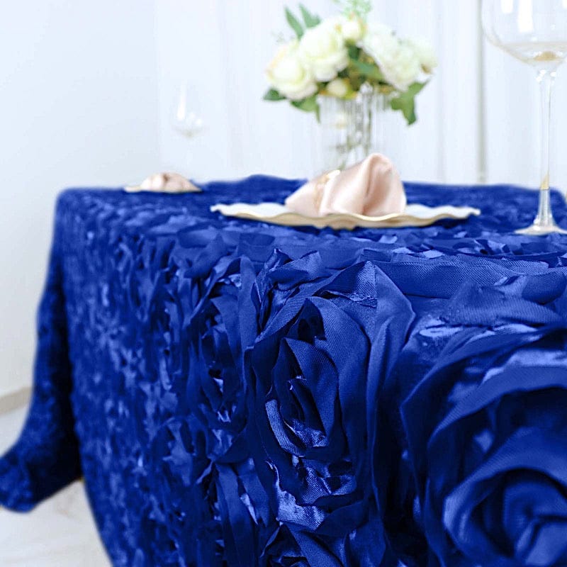 90x132 Inch Satin Ribbon Roses Rectangle Tablecloth - Elegant Dining Table Cover for Weddings, Parties & Home Decor