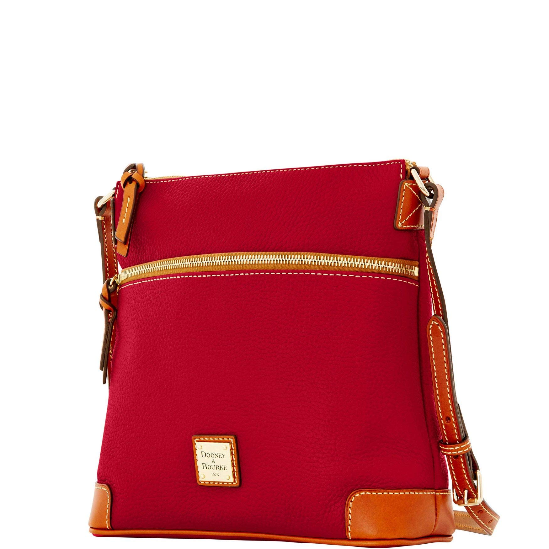 Dooney & Bourke Women's Pebble Leather Crossbody Bag in Cranberry with Tan Trim - Perfect for Work, Travel & Everyday Use