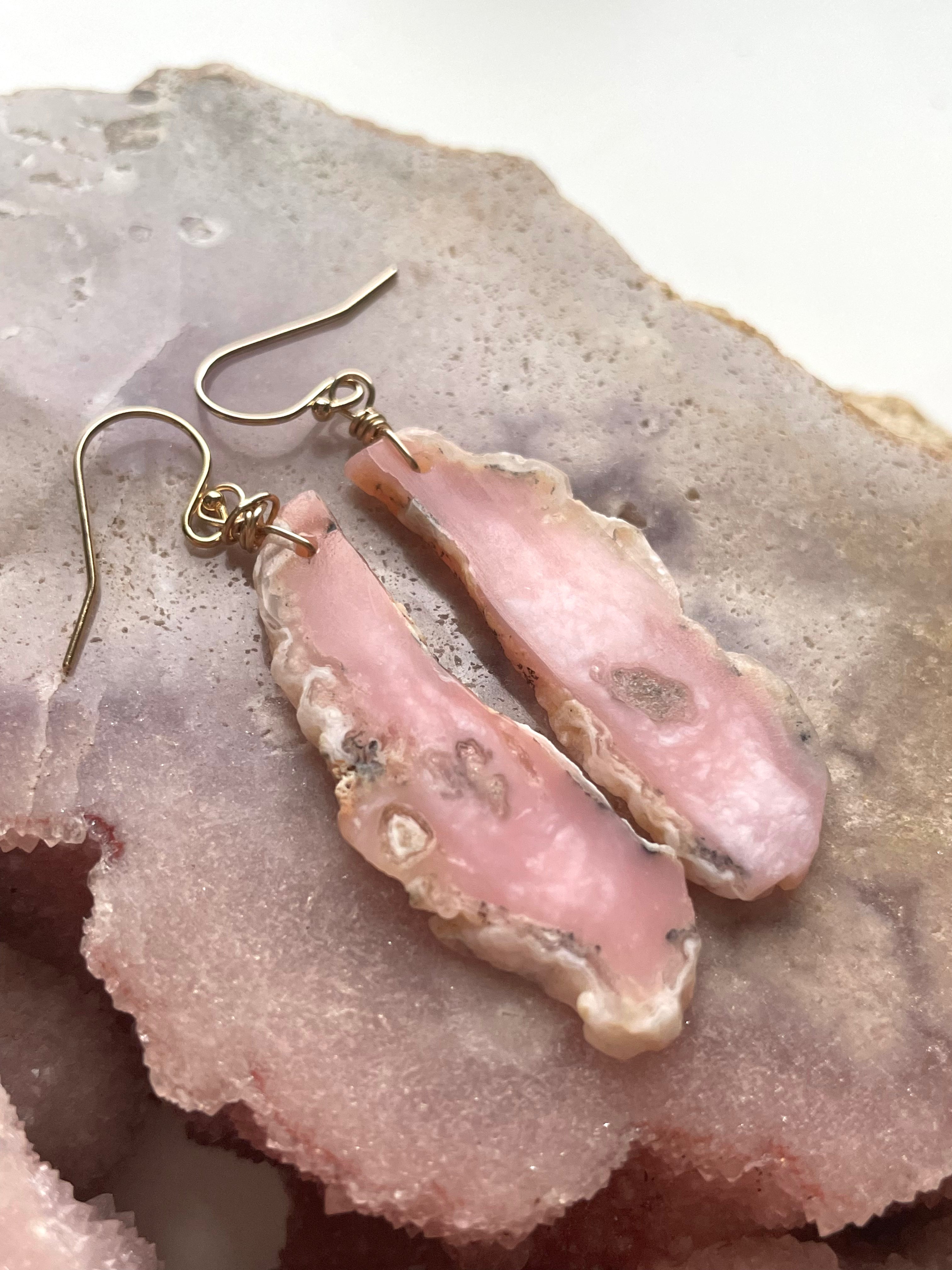 Pink Opal Gold Filled Statement Crystal Gemstone Earrings for Women | Elegant Dangle Drop Earrings for Party, Wedding & Special Occasions