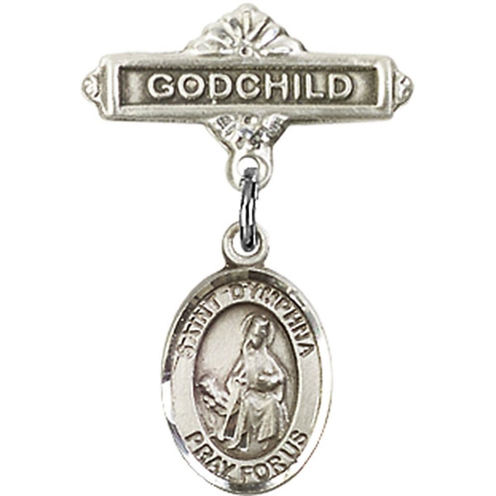 St. Dymphna Sterling Silver Baby Badge & Godchild Pin - 1 X 5/8 Inch Religious Jewelry - Perfect for Baptism, Christening & First Communion Gifts