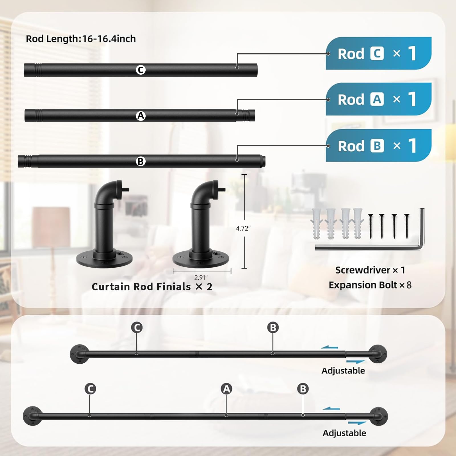 TEAKMAMA 1 Inch Blackout Curtain Rod for Windows 28-48 Inches (2.3-4ft) - Heavy Duty Wrap Around Window Rod for Indoor & Outdoor Use - Industrial Strength Drapery Rod 32