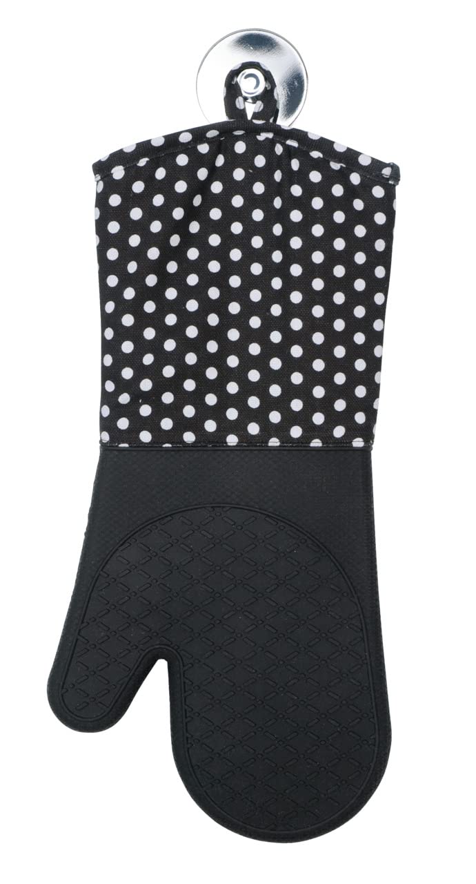 Premium Silicone Oven Mitts Set of 2 - Heat Resistant Kitchen Gloves (37.5 x 18.5 cm) in Black & White - Perfect for Baking, Grilling, and Cooking Safety