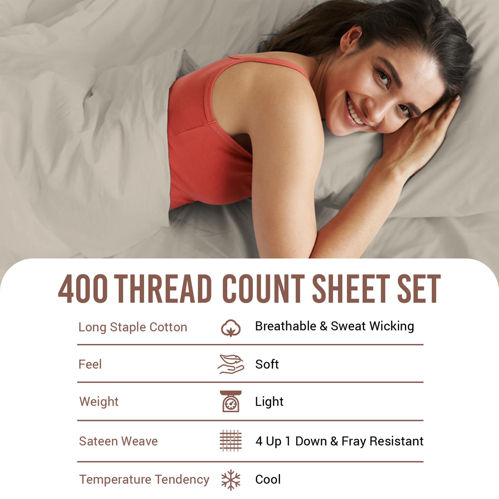 Pizuna Pure 100% Cotton Twin Size Sheets - 400 Thread Count Long Staple Sateen Weave with 15