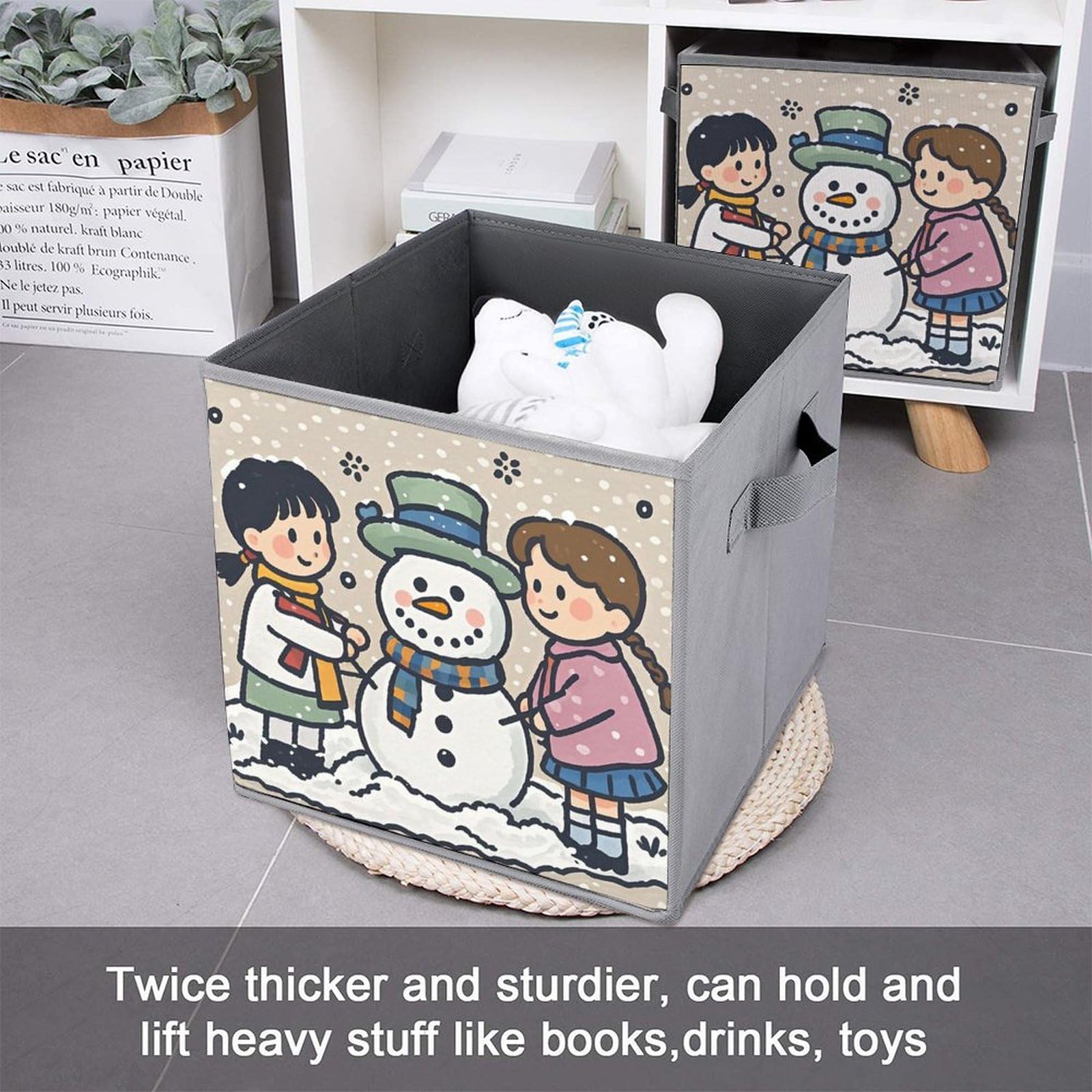 6-Piece Foldable Storage Bins with Handles - Large Capacity Snowman Printed Organizer Boxes for Playroom, Office & Home Organization | Perfect for Toys, Books & Seasonal Decor Storage